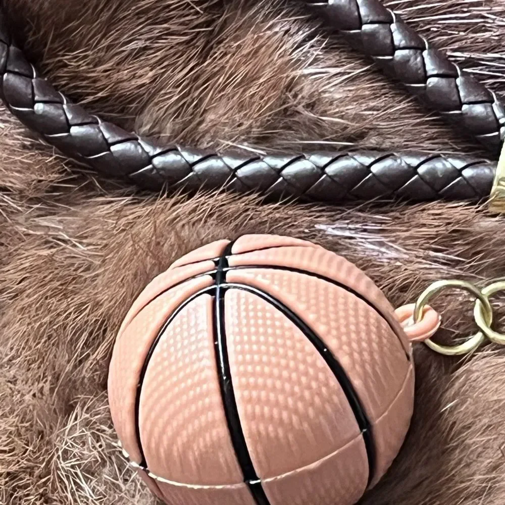 Basketball Keychain with braided leather Strap